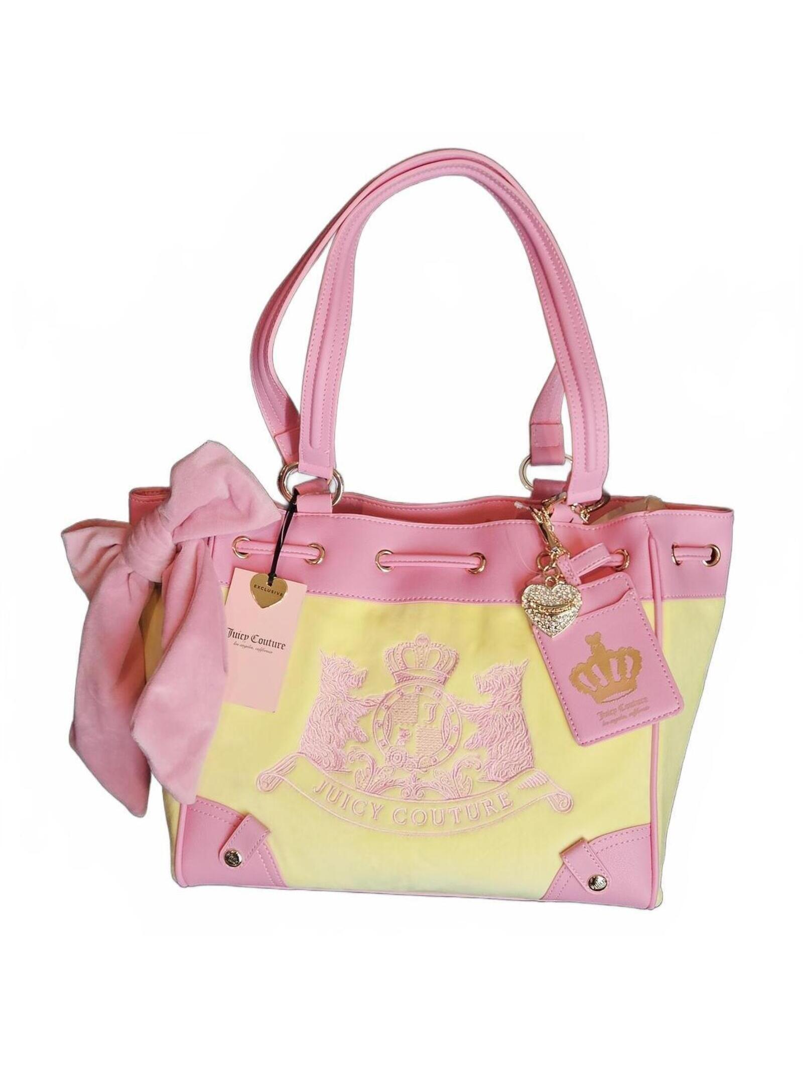 Juicy Couture Daydreamer Tote Yellow Iris Pink Scottie Dog Velour Nwt